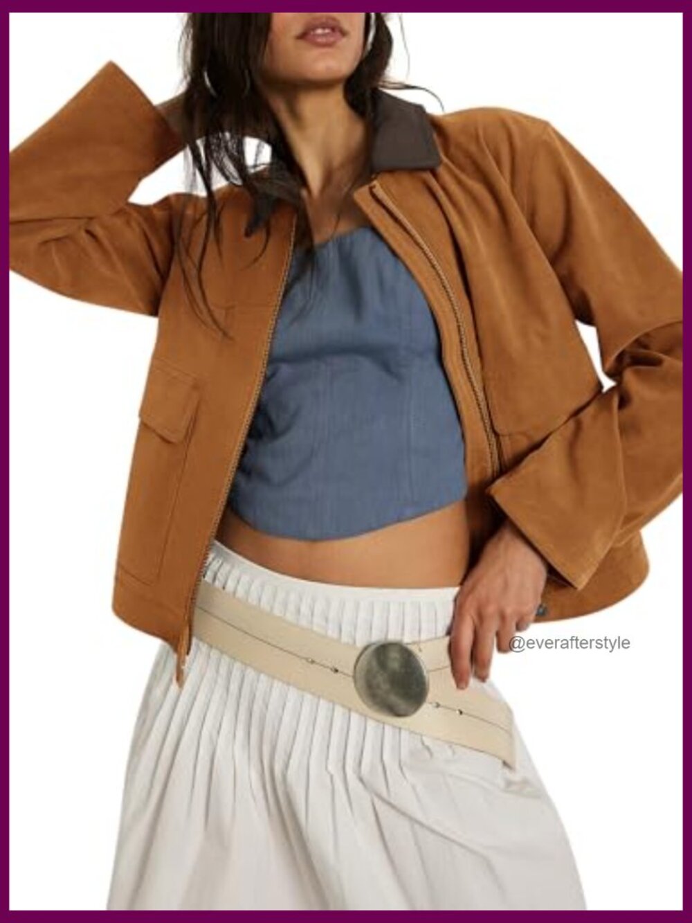 Cropped Faux Suede Jacket Zip Up Oversized Contrast Collar Fleece Lined Winter - Picture 3 of 7